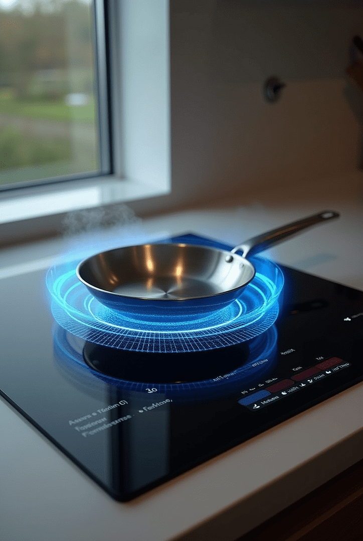 Modern sleek black induction cooktop, Inductie Kookplaat, hoe werkt inductie kookplaat